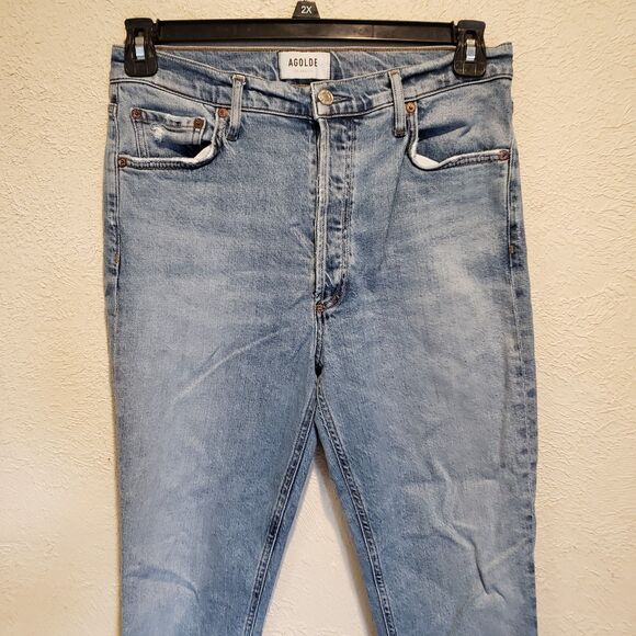 AGOLDE Jeans Womens size 30 Straight Leg Button Fly Raw Hem Premium Denim - Picture 4 of 9